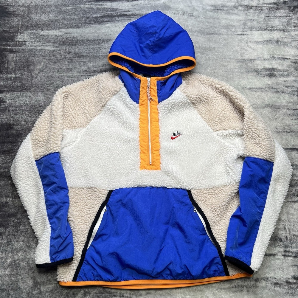 NIKE Half Zip Heritage Sherpa Anorak Jacket Mens Large Colorblock BV3766-133